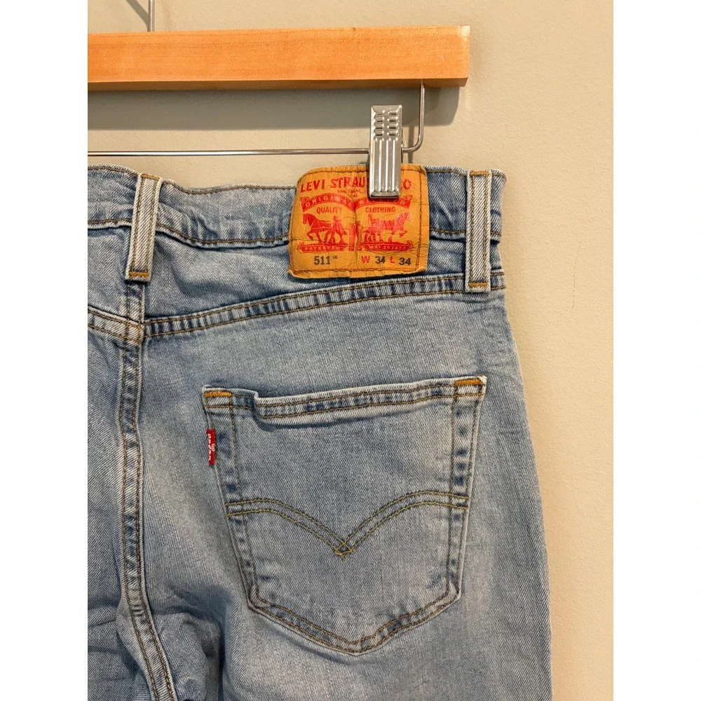 Levis 511 Slim Fit Jeans Mens 34x34 Light Wash Blue Denim 04511-1507